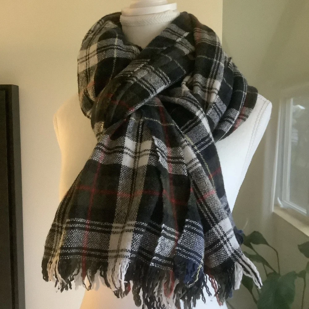 J. Crew Wool Blend Plaid Scarf/Wrap Made in Italy